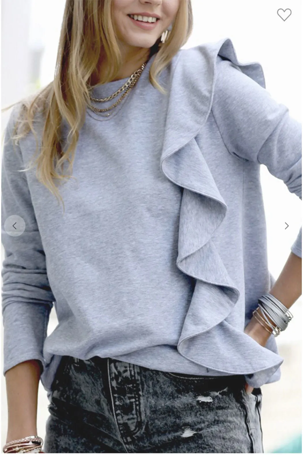 Grey Ruffle Sweatshirt