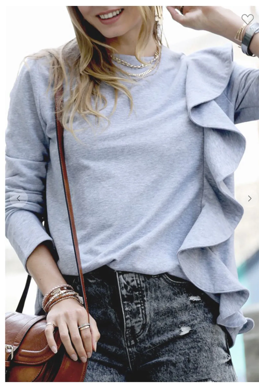 Grey Ruffle Sweatshirt