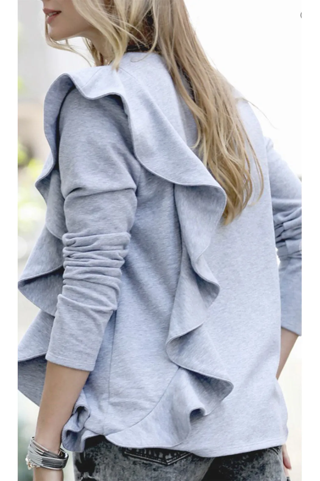 Grey Ruffle Sweatshirt