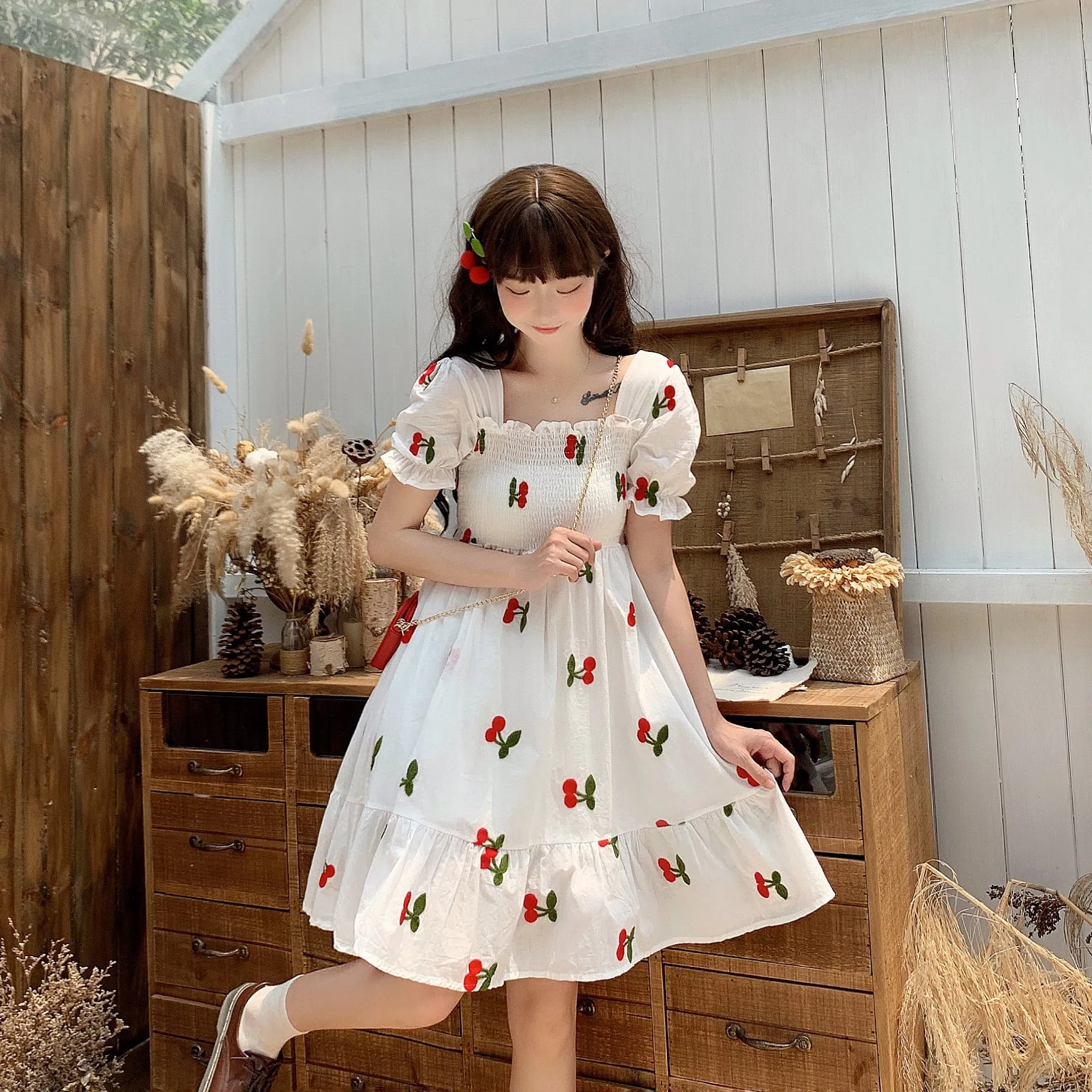 Harajuku cherry embroidered dress yc22866