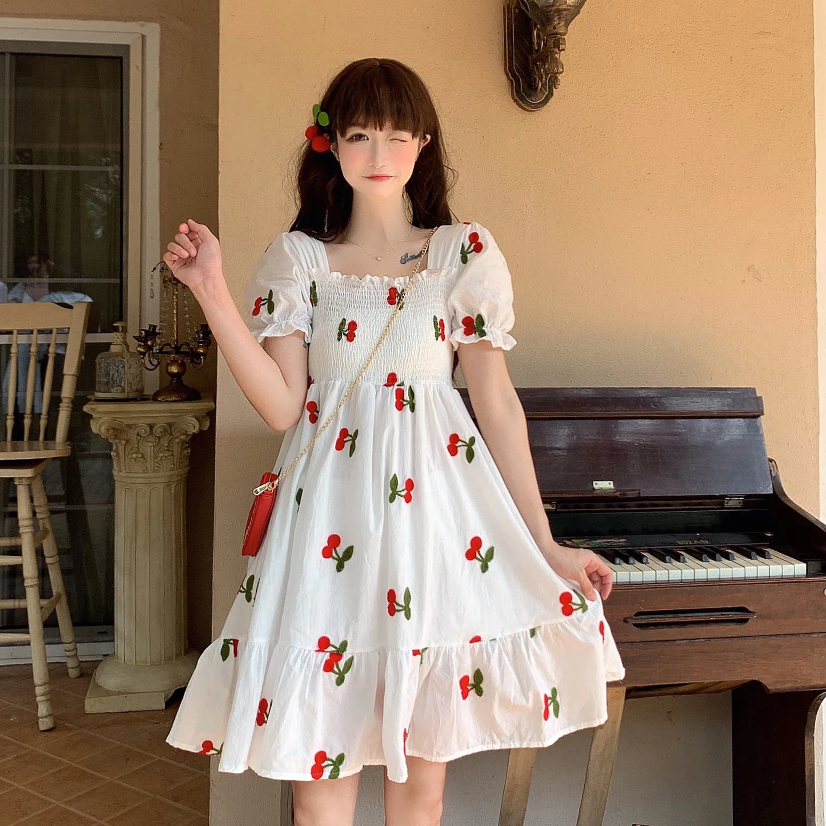 Harajuku cherry embroidered dress yc22866