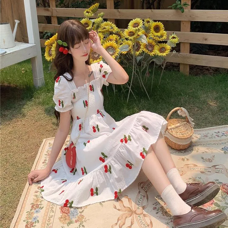 Harajuku cherry embroidered dress yc22866