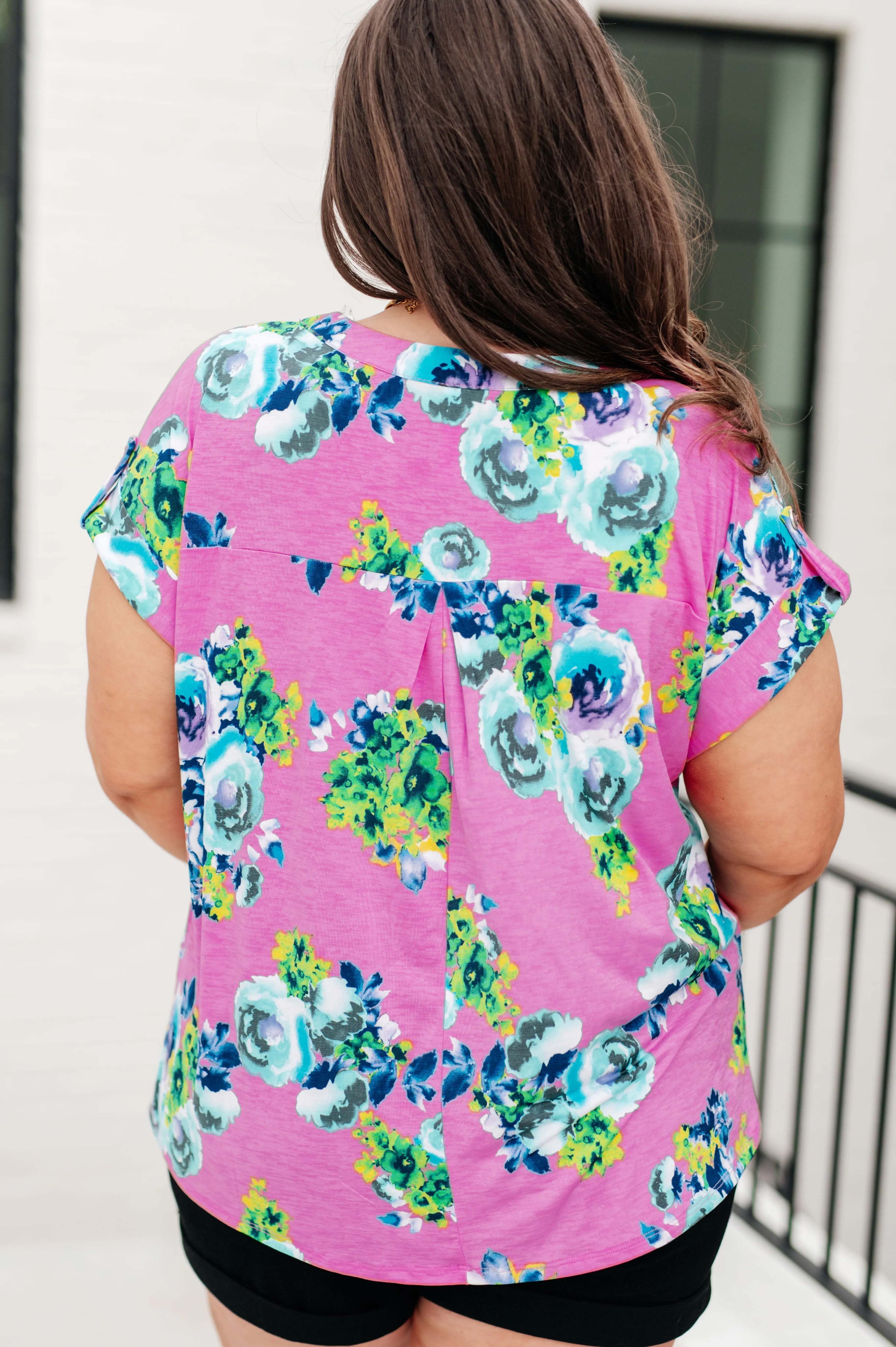 Hazel Blues® |  Lizzy Cap Sleeve Top in Coral and Blue Floral