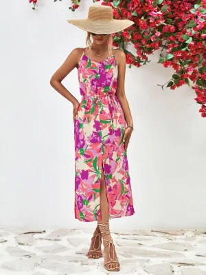 Hazel Blues® |  Printed Spaghetti Strap Front Slit Dress