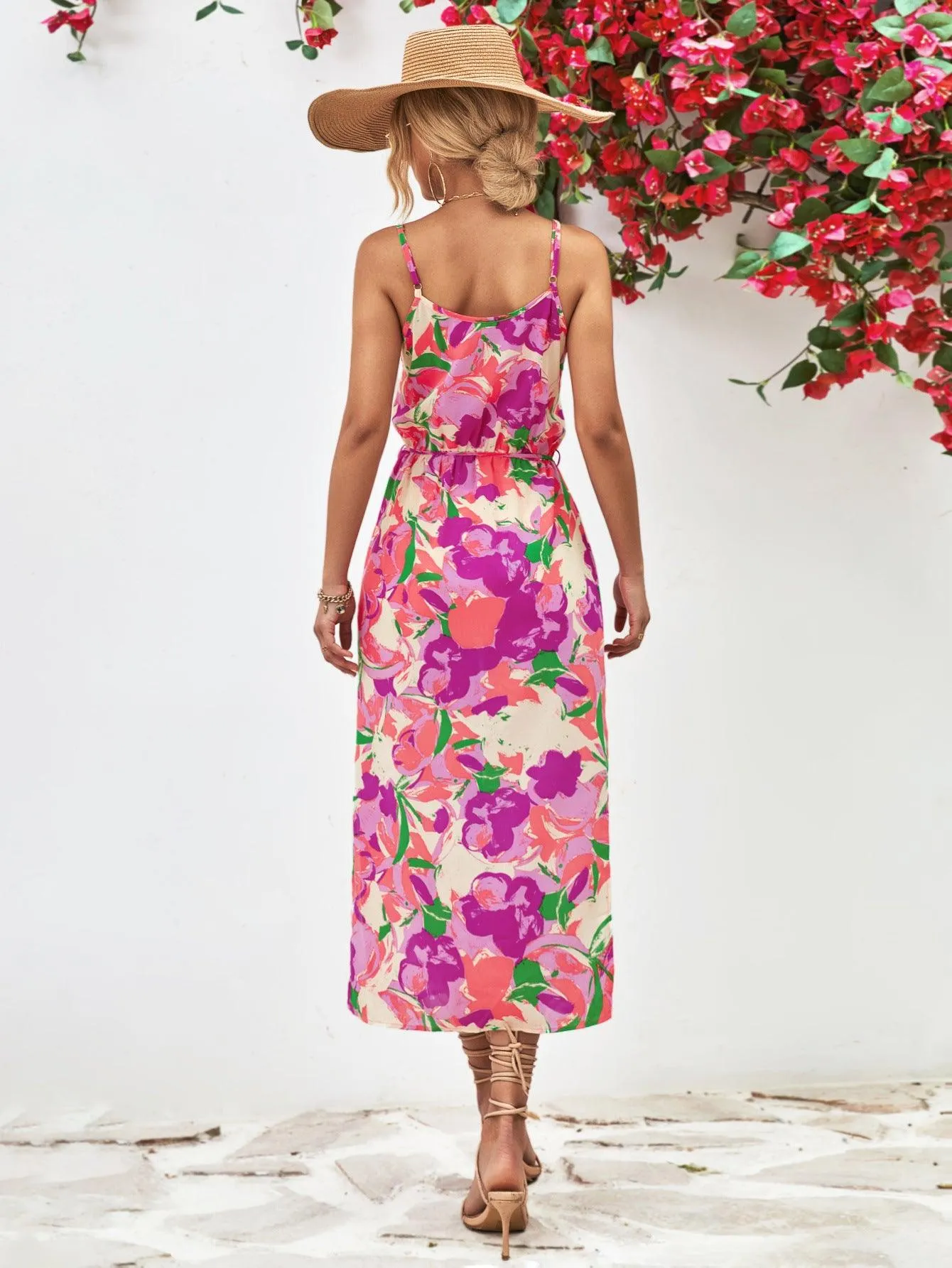 Hazel Blues® |  Printed Spaghetti Strap Front Slit Dress