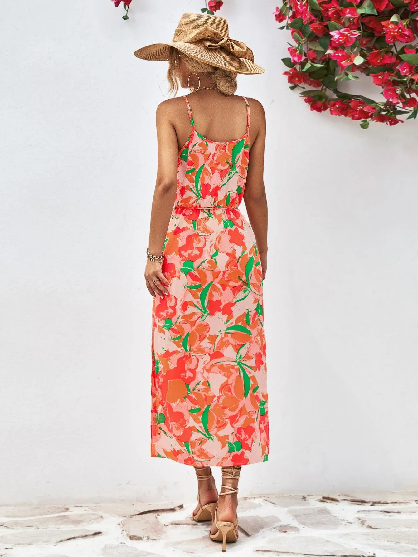 Hazel Blues® |  Printed Spaghetti Strap Front Slit Dress