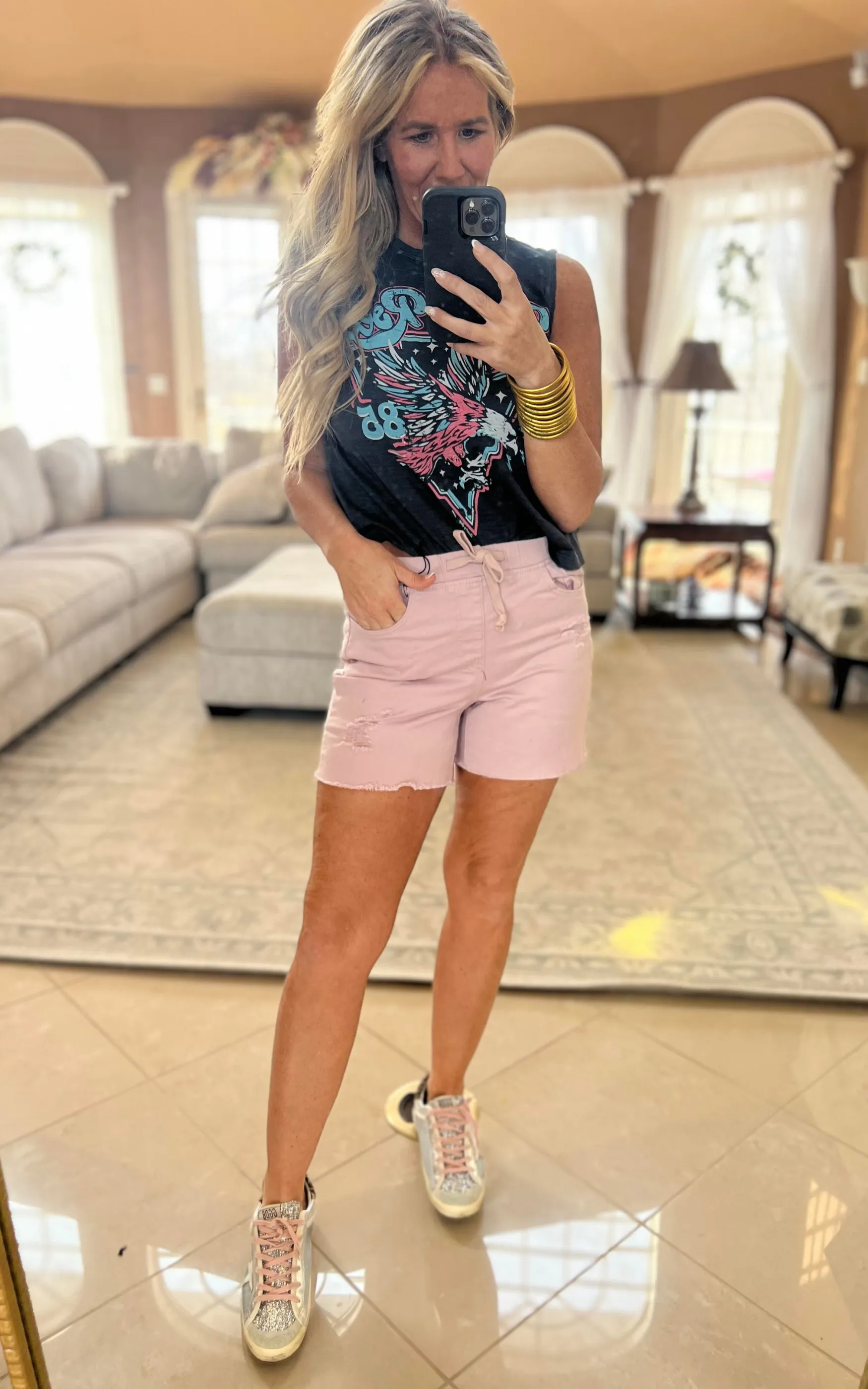 High-Rise Frayed Hem Jogger Shorts - Final Sale