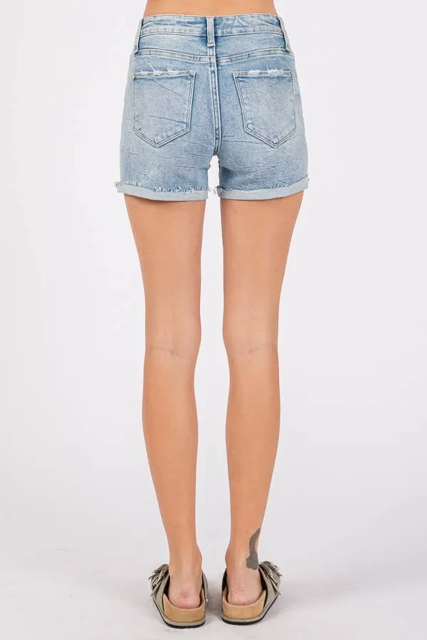 High Rise Patched Shorts w/ Cuffed Hem