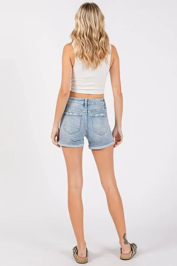 High Rise Patched Shorts w/ Cuffed Hem