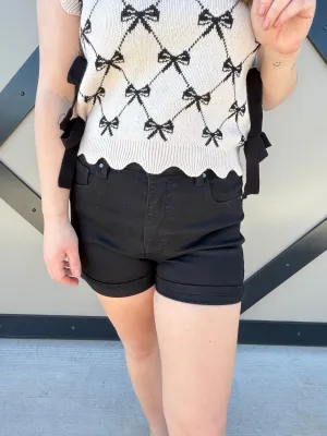 High Sprinted Denim Shorts