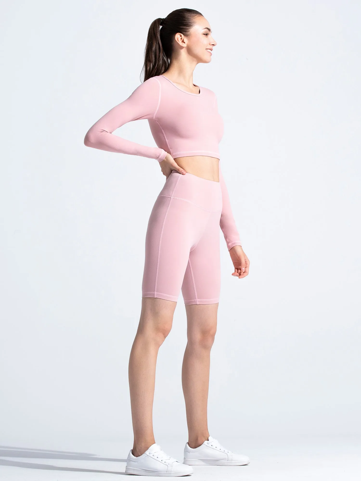 HIGH WAIST BIKER SHORTS, BLUSH
