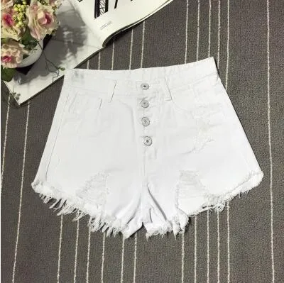 High-waist breasted denim shorts