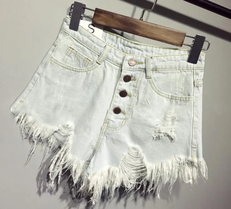 High-waist breasted denim shorts