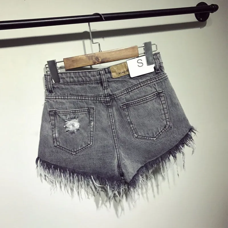 High-waist breasted denim shorts