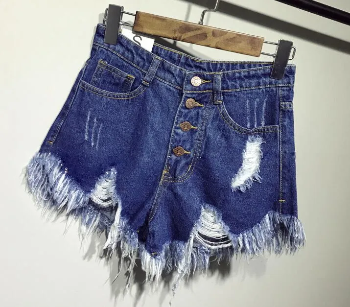 High-waist breasted denim shorts