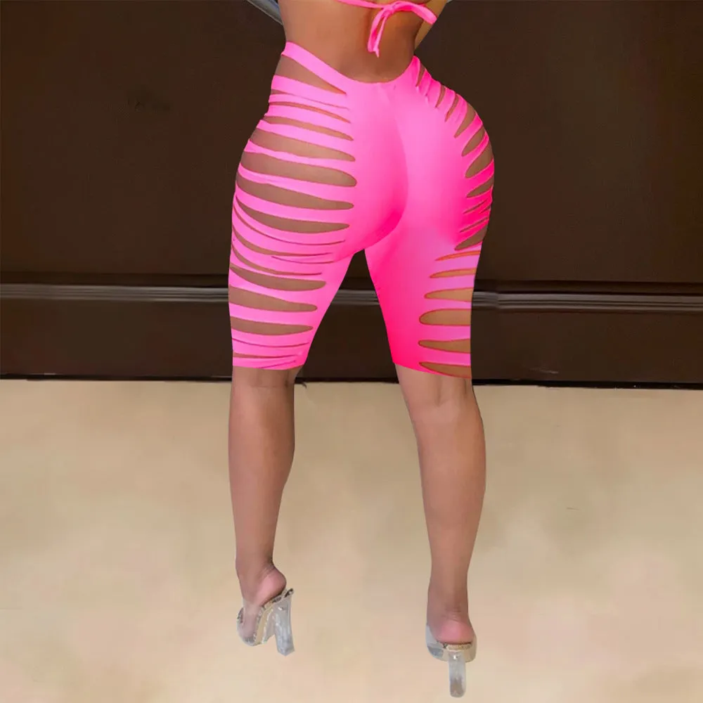High Waist Cutout Slim Shorts