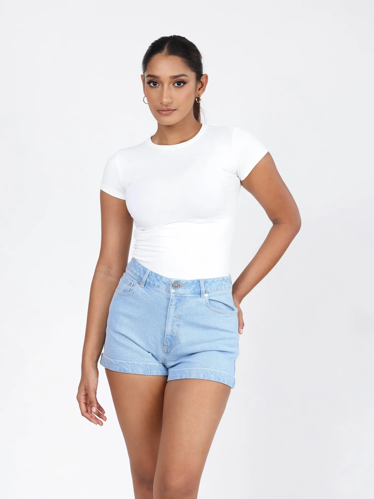 High Waist  Denim Butt Short