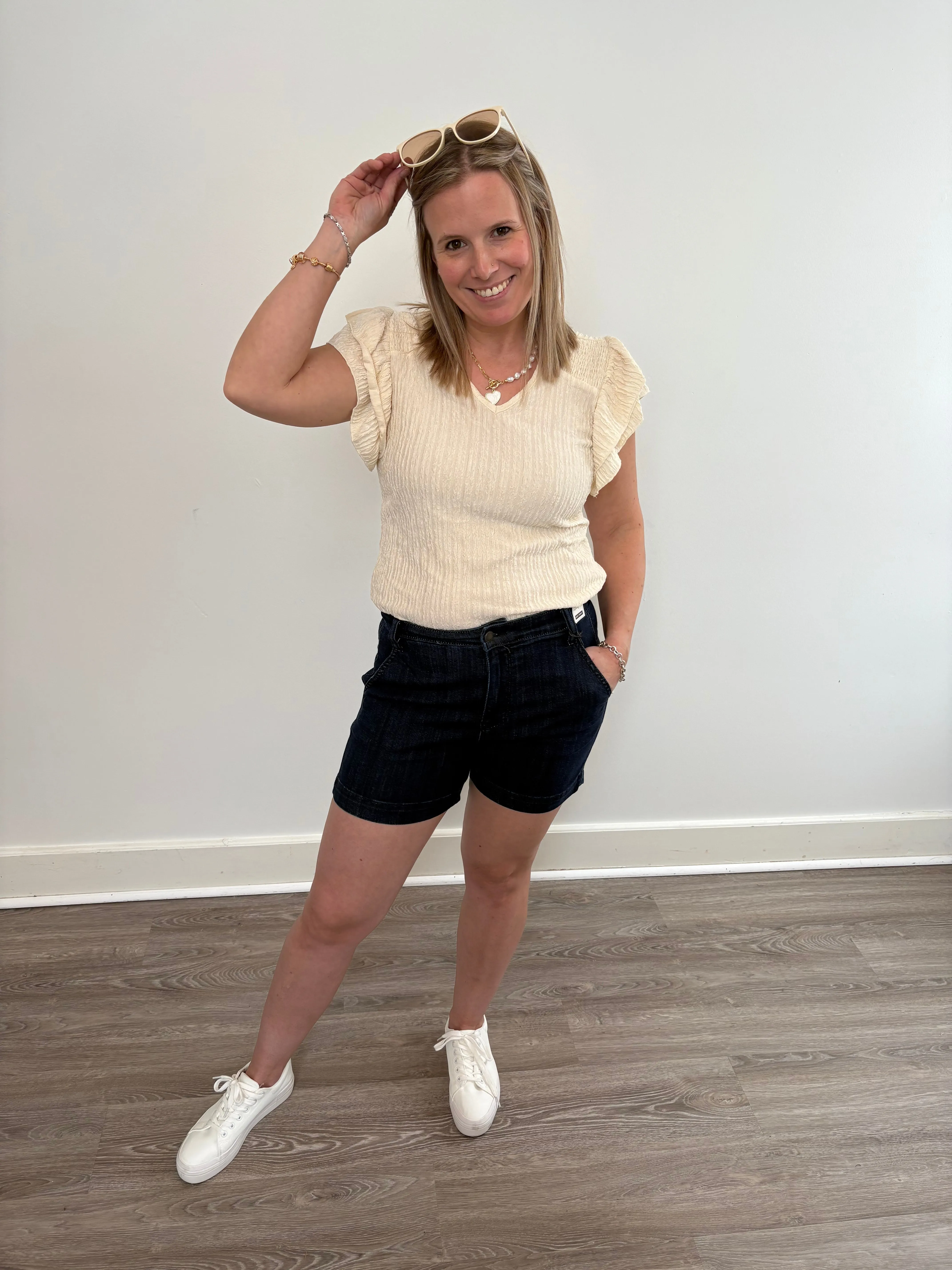 High Waist Denim Trouser Short