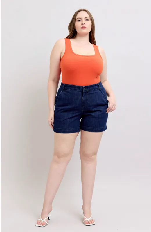 High Waist Denim Trouser Short