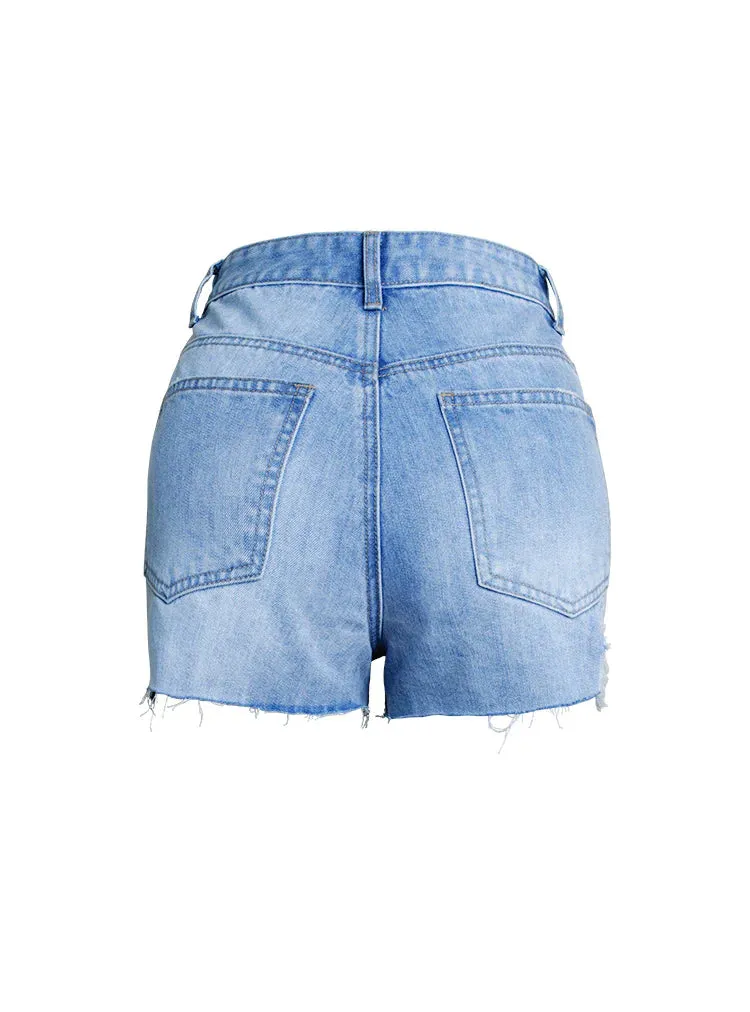 HIGH WAIST PEARL BEADED DENIM SHORTS