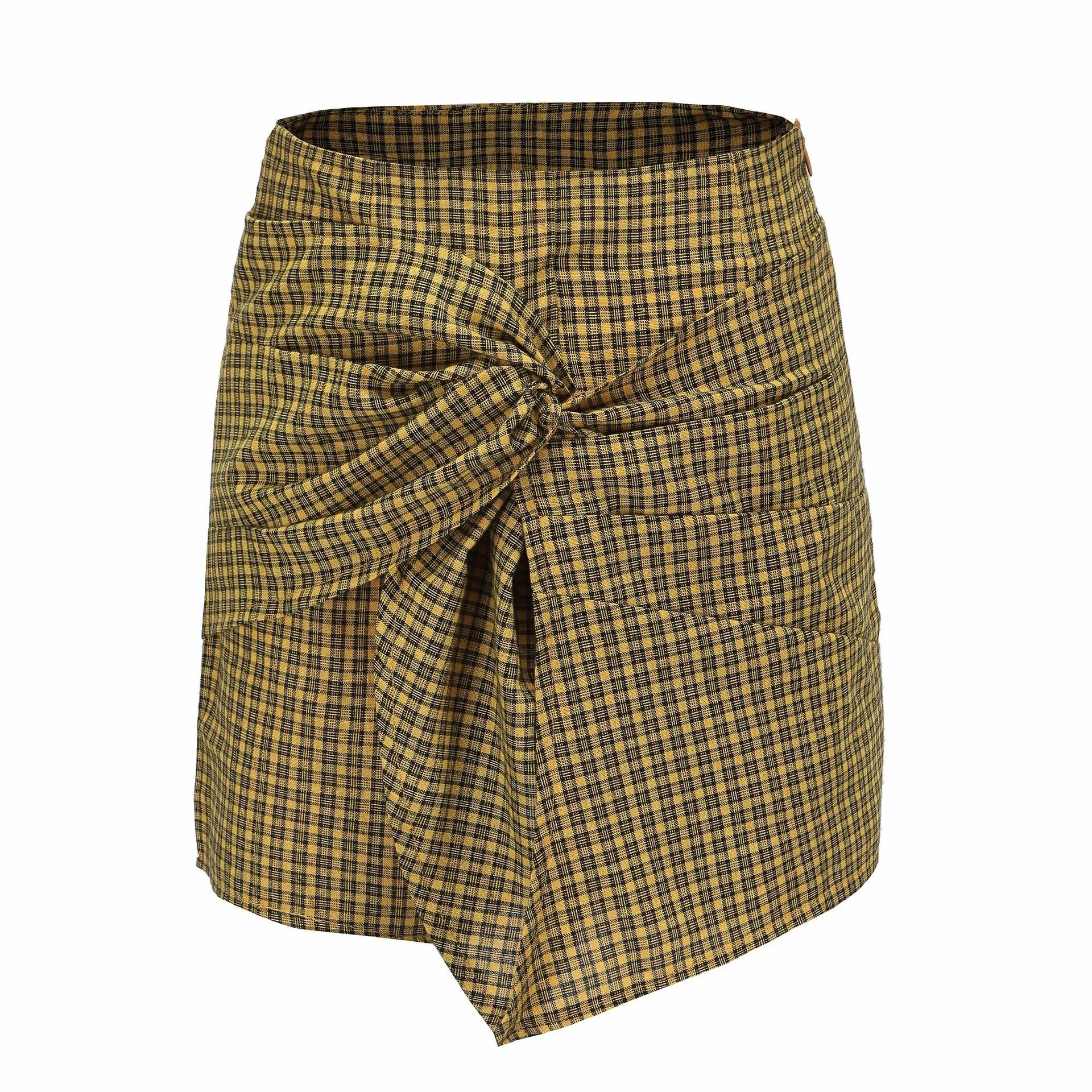 High Waist Strap Plaid Casual Wide Leg Shorts