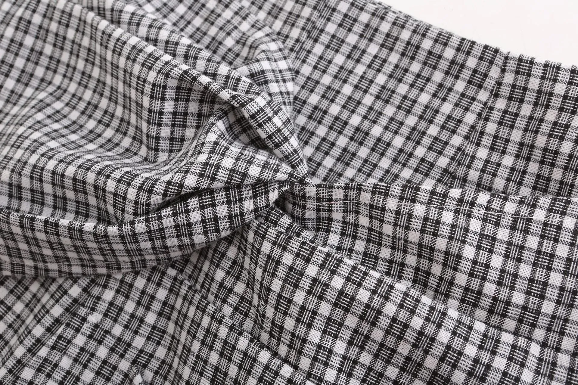 High Waist Strap Plaid Casual Wide Leg Shorts