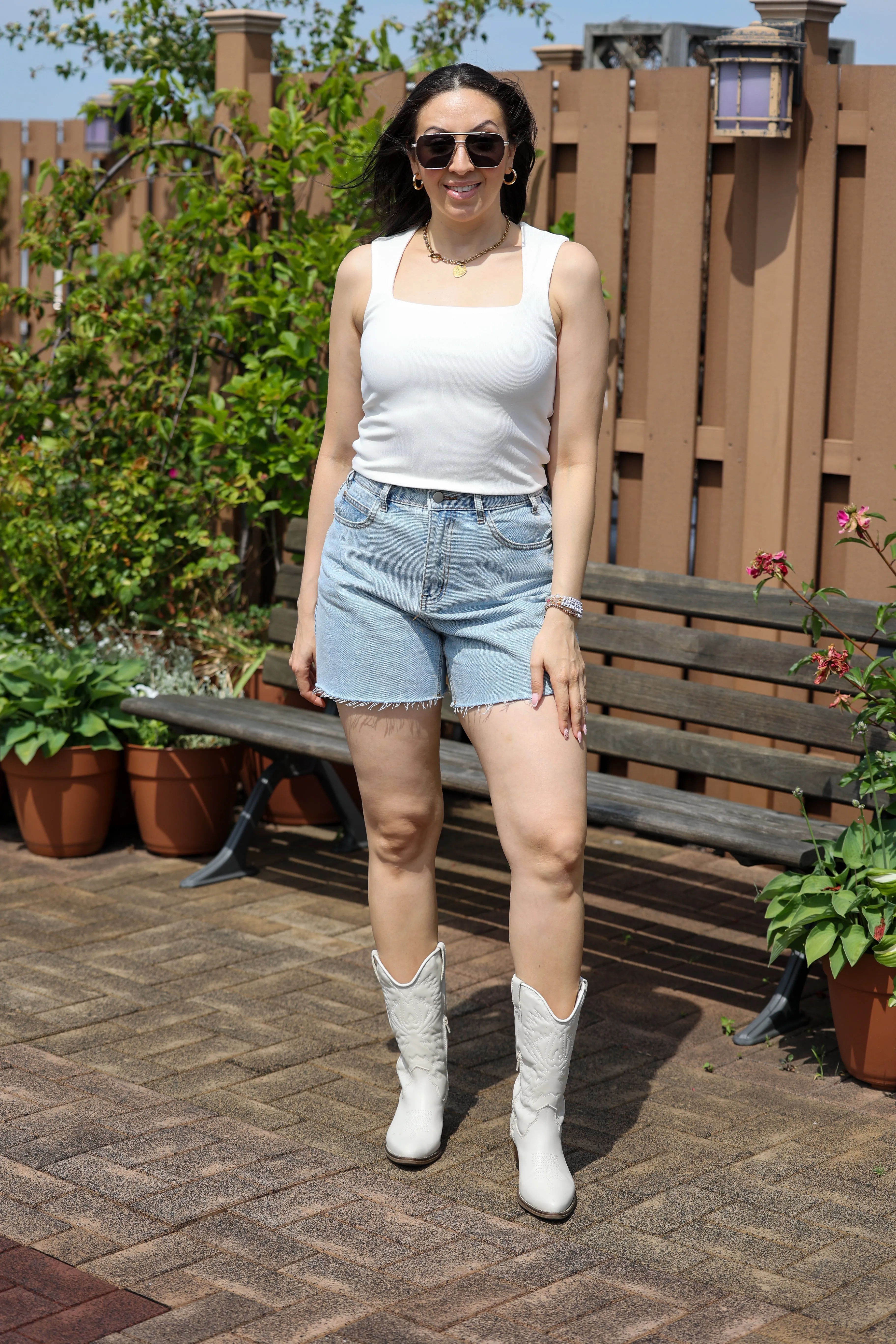 High Waist Washed Denim Shorts