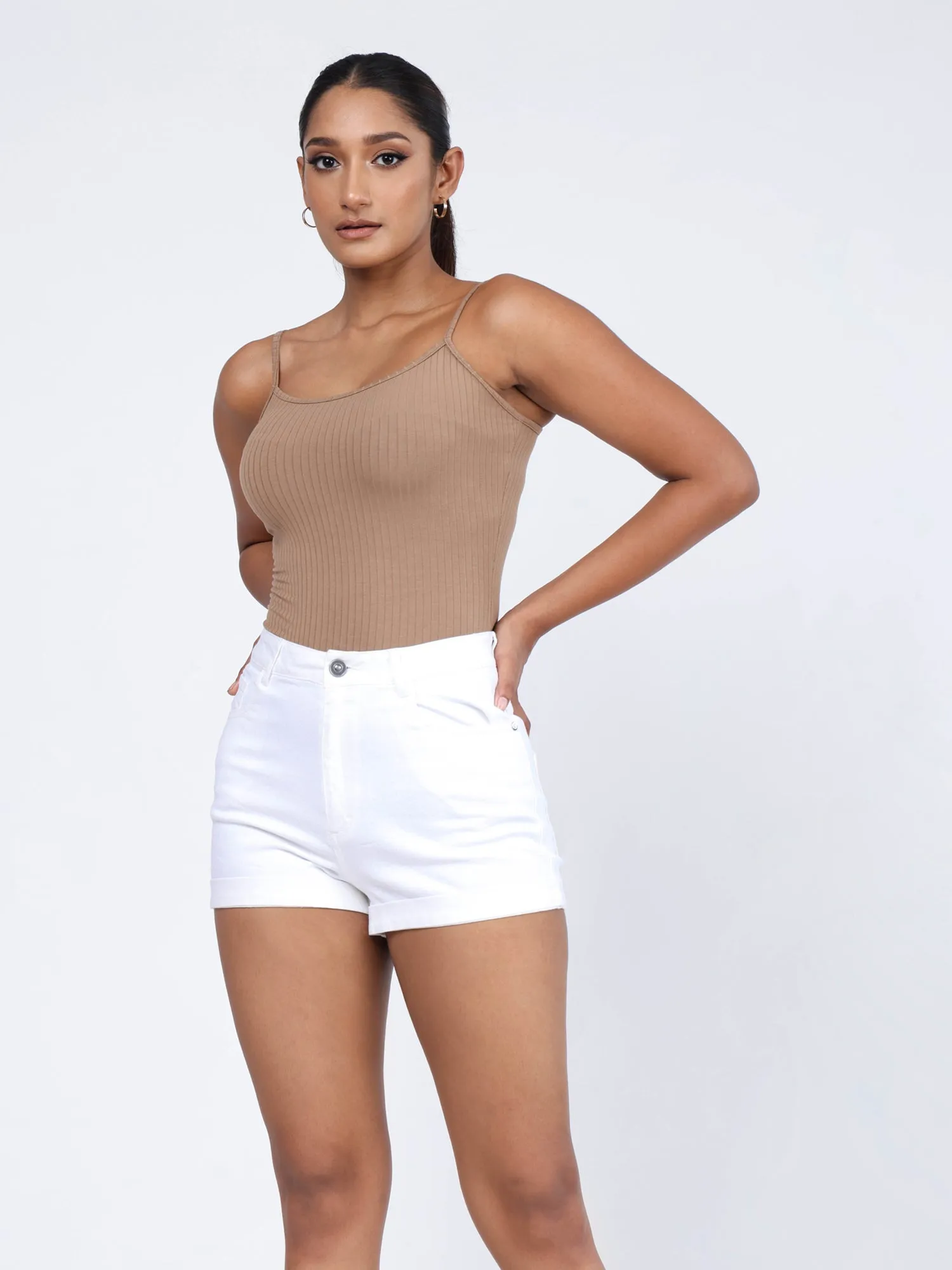 High Waist White Denim Butt Short