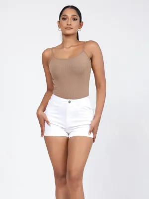 High Waist White Denim Butt Short