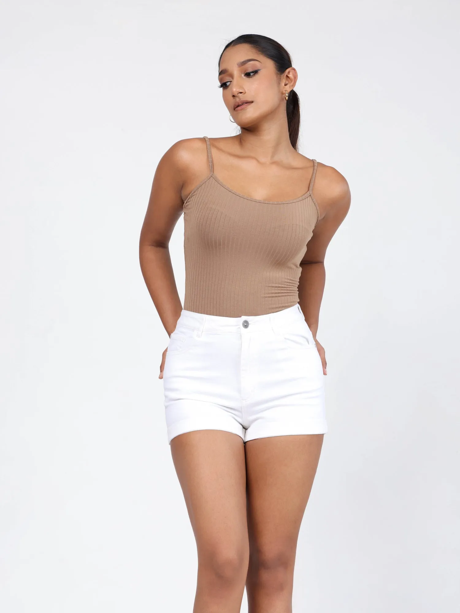 High Waist White Denim Butt Short