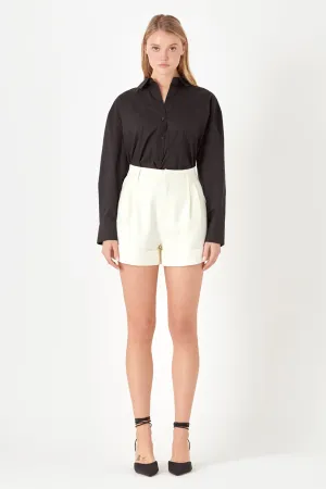 High Waisted Cuffed Shorts (Ivory, Navy)