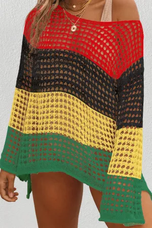 Hollow Out Rainbow Crochet Coverup Top