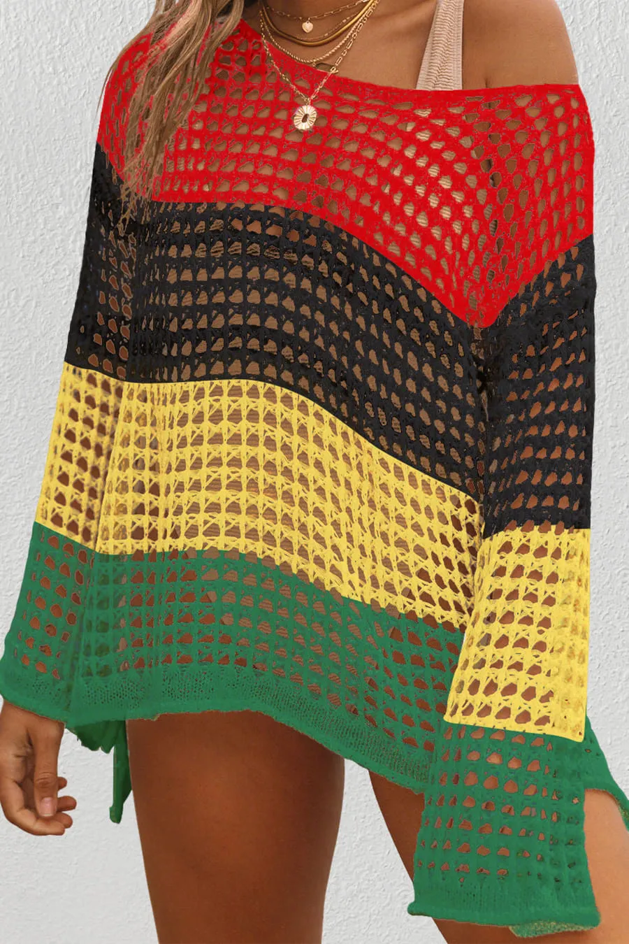 Hollow Out Rainbow Crochet Coverup Top