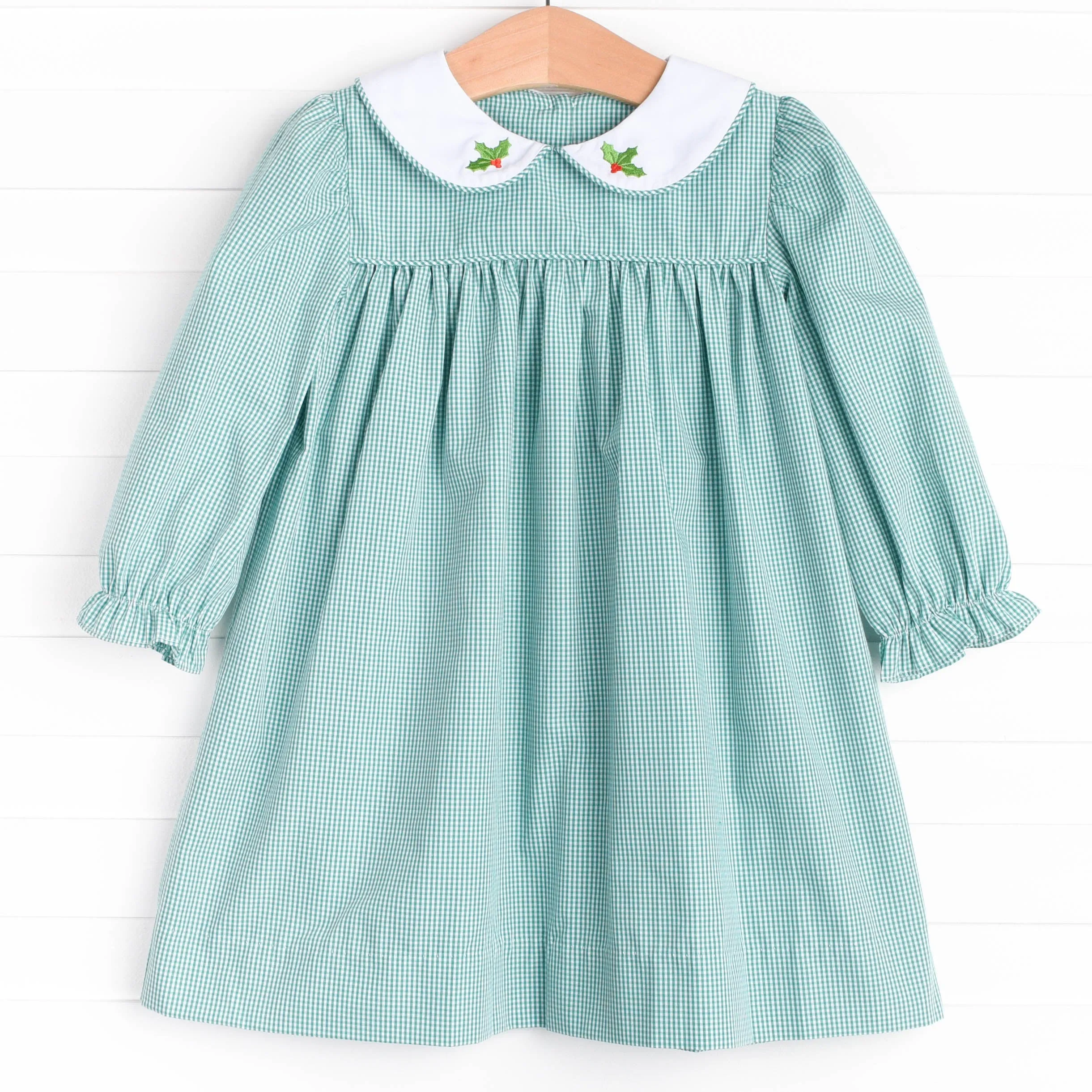 Holly Jolly Embroidered Dress, Green