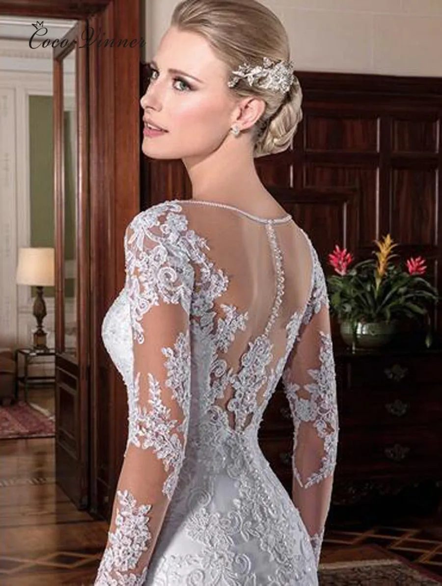 Illusion Vintage Mermaid Wedding Dress 2021 vestidos de novia Embroidery Appliques White Wedding Dresses robe de mariee W0023