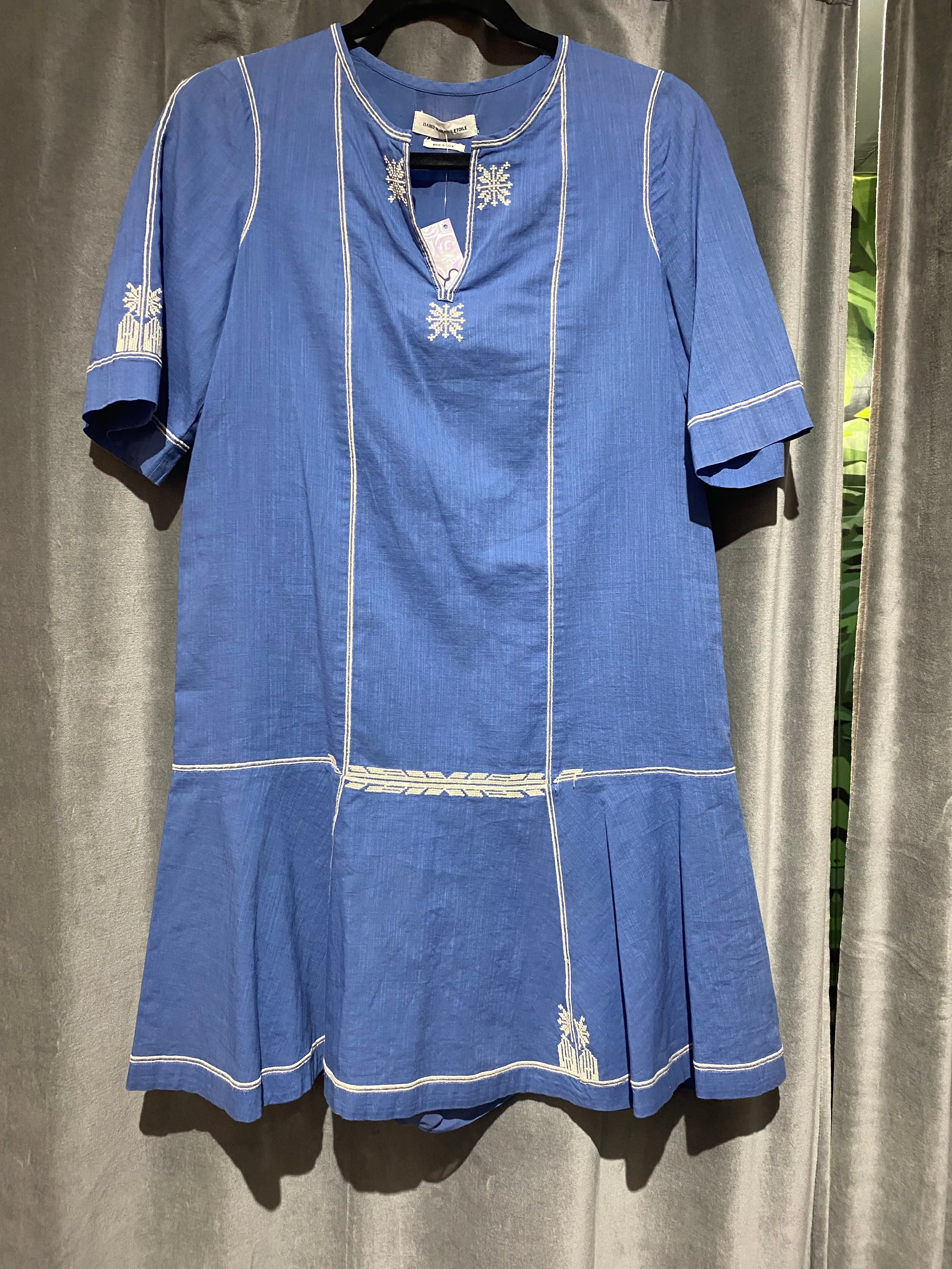 Isabel Marant Etoile Short Sleeve Blue Embroidered Dress