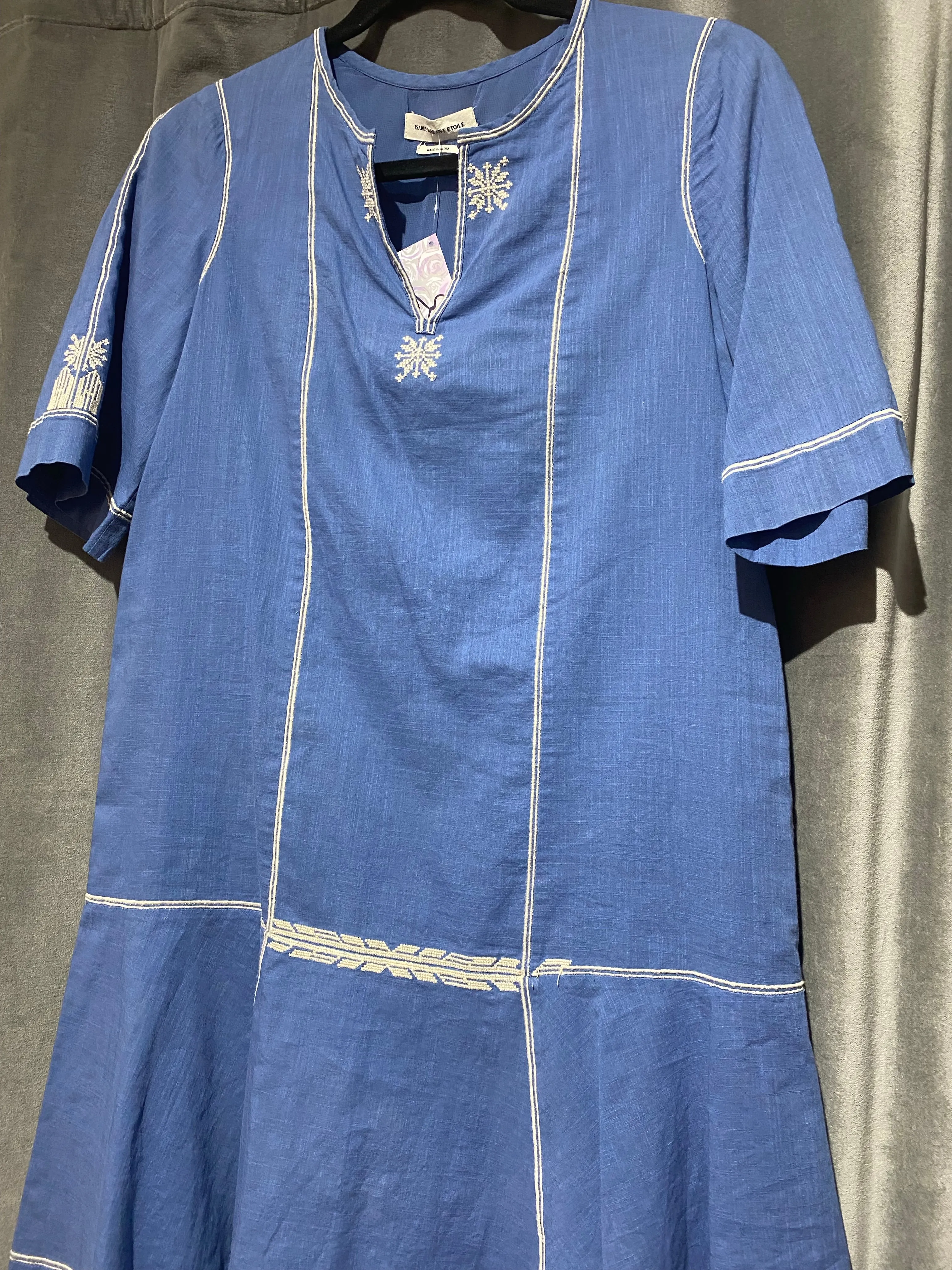 Isabel Marant Etoile Short Sleeve Blue Embroidered Dress