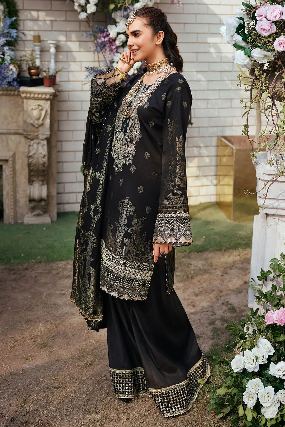 Jet Black Embroidered Kameez Trousers Pakistani Eid Dress
