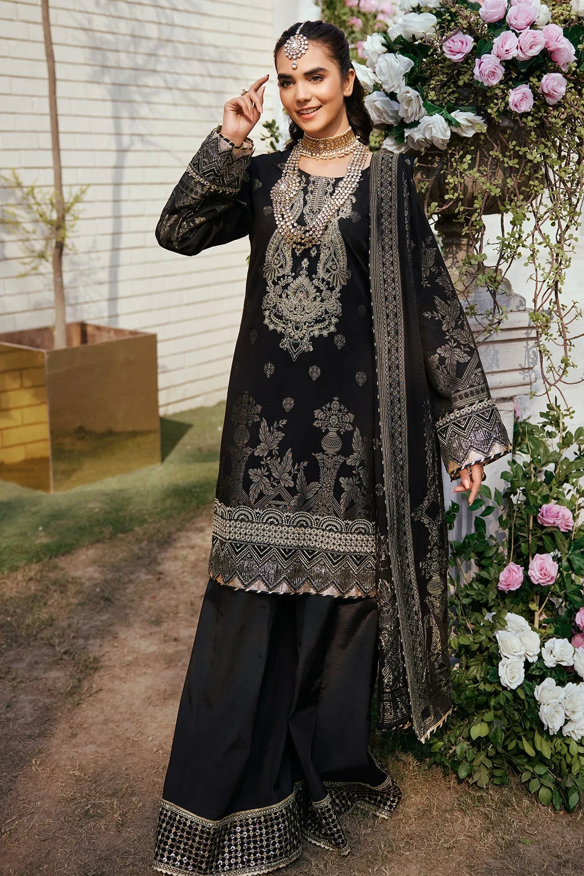 Jet Black Embroidered Kameez Trousers Pakistani Eid Dress