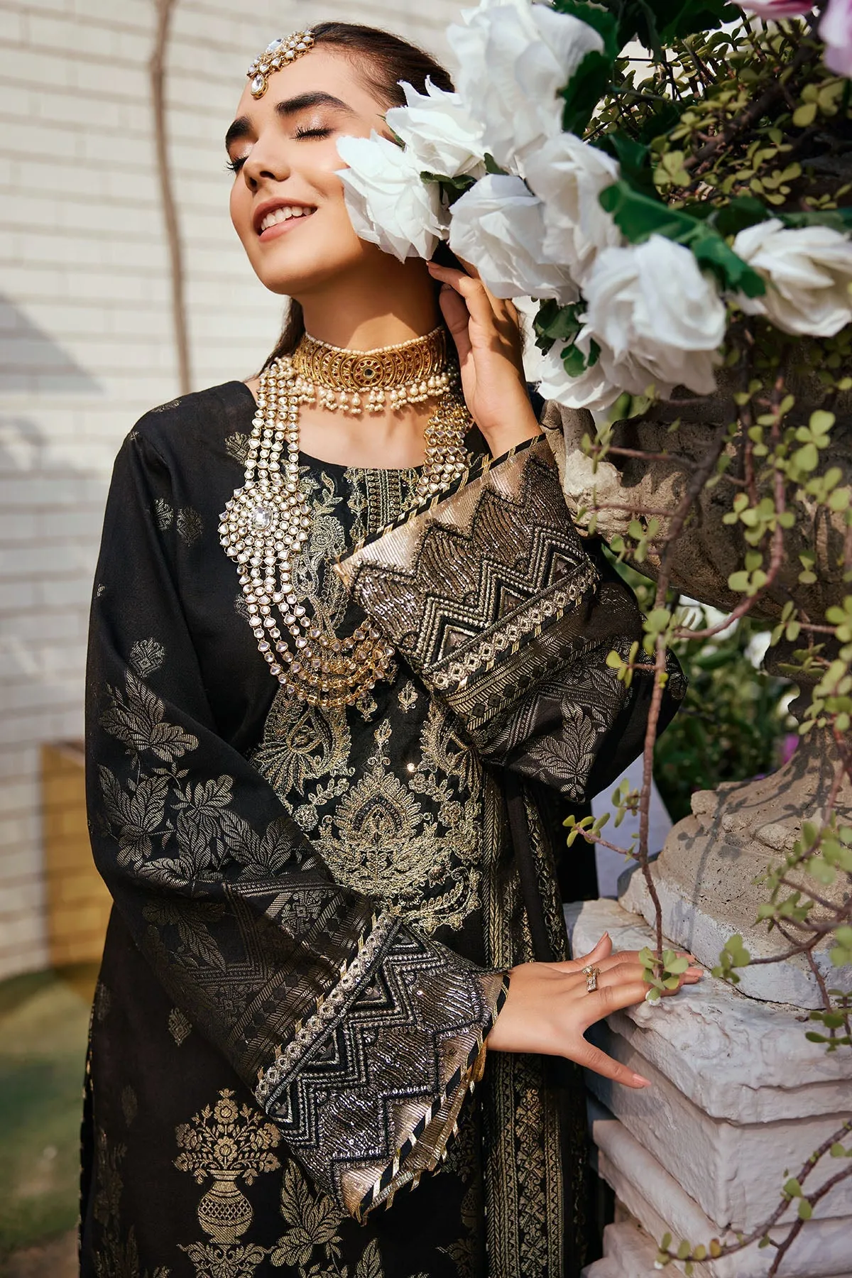 Jet Black Embroidered Kameez Trousers Pakistani Eid Dress