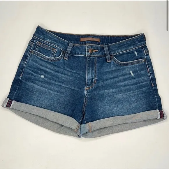 JOE’S Jeans Mid Rise Distressed Hailey Blue Denim Rolled Cuff Shorts size 26