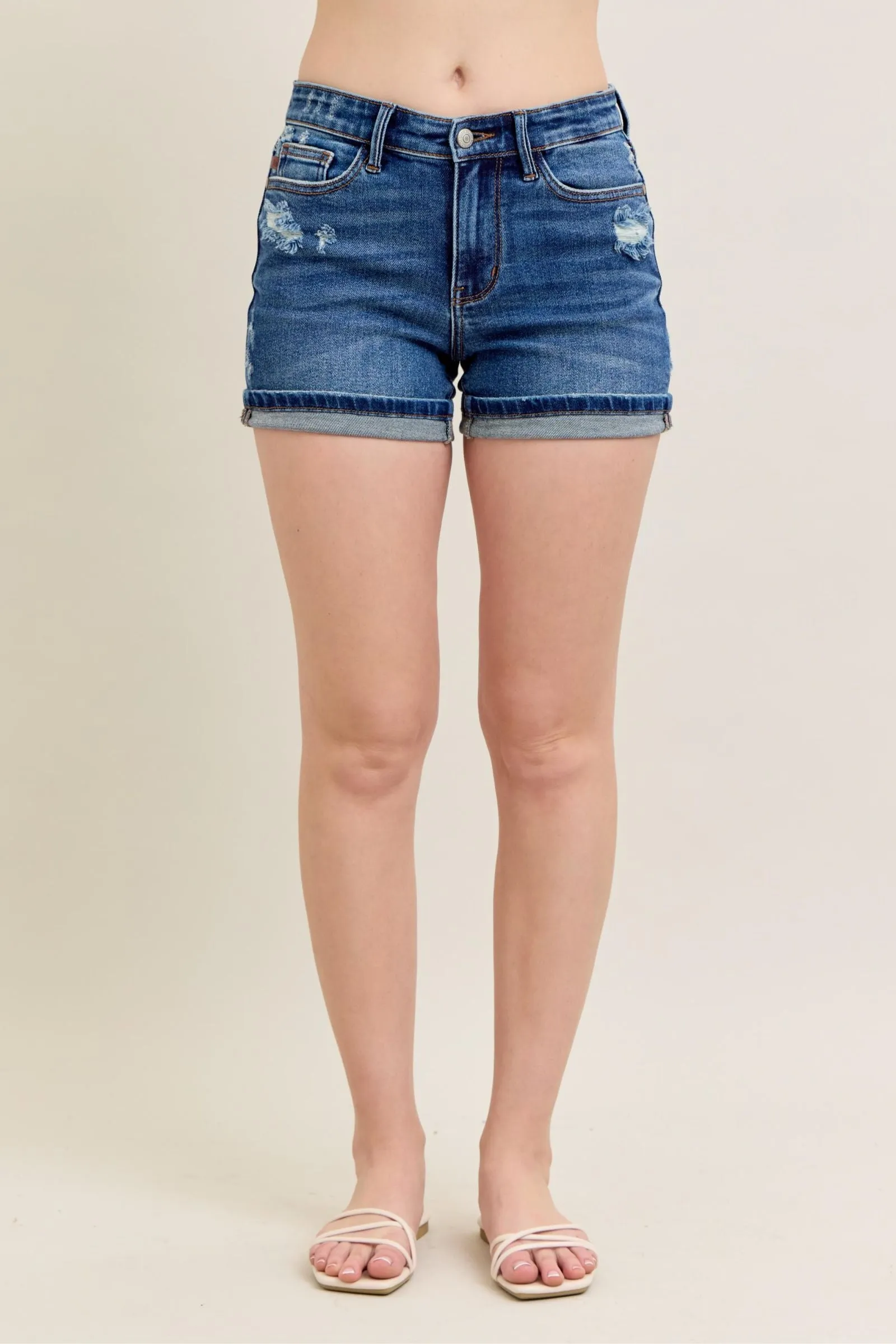 Judy Blue Cell Phone Pocket Mid Rise Dad Shorts