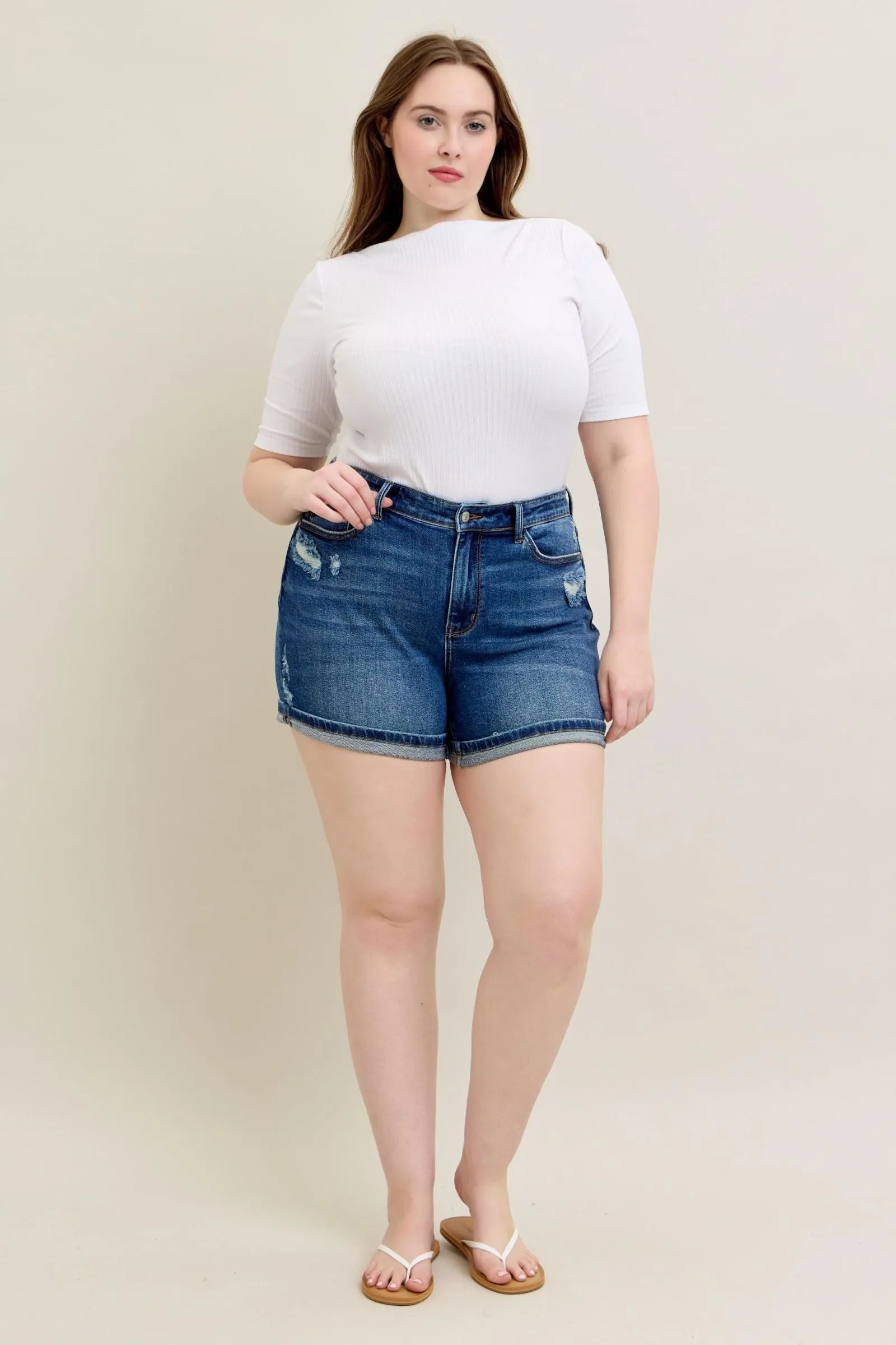 Judy Blue Cell Phone Pocket Mid Rise Dad Shorts