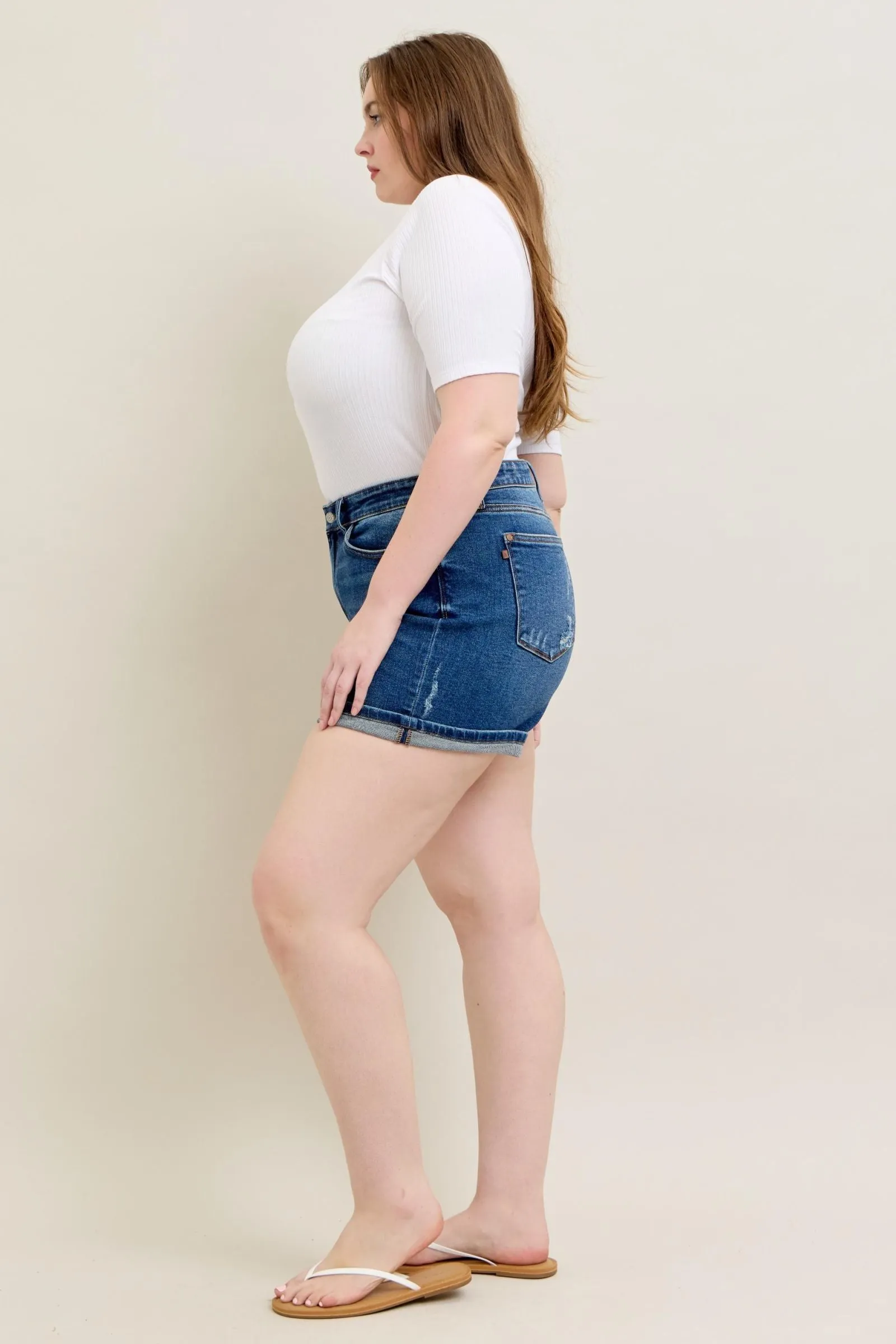 Judy Blue Cell Phone Pocket Mid Rise Dad Shorts