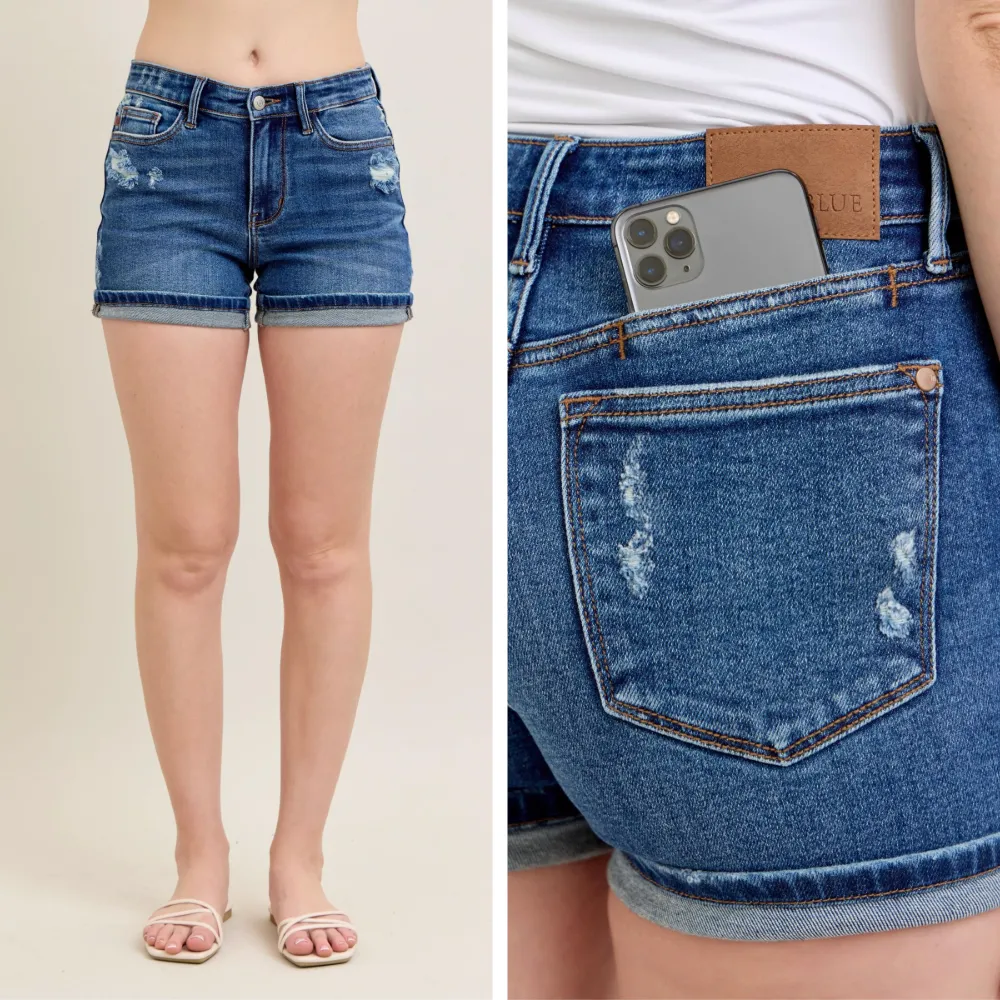 Judy Blue Cell Phone Pocket Mid Rise Dad Shorts