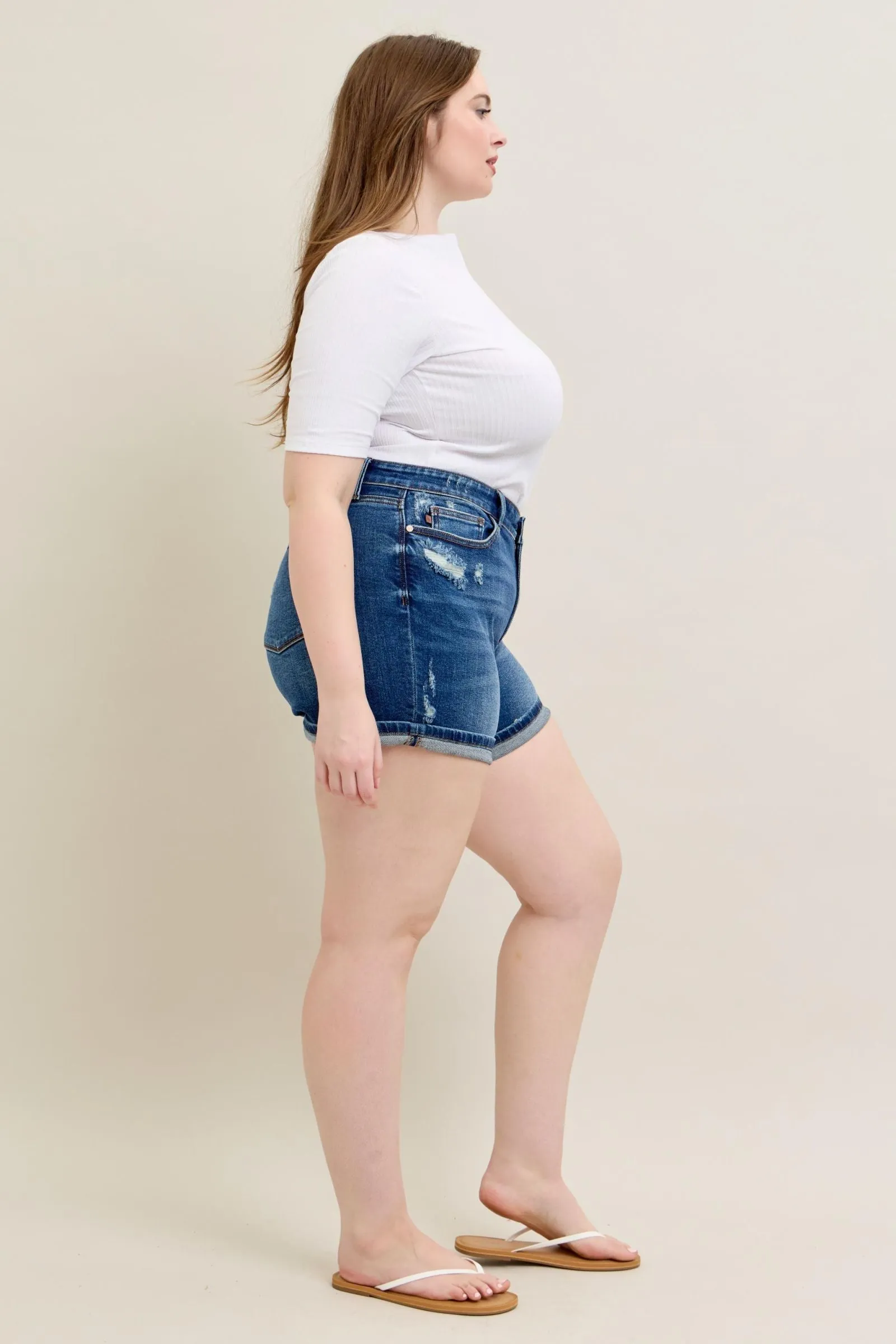 Judy Blue Cell Phone Pocket Mid Rise Dad Shorts
