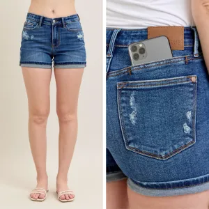 Judy Blue Cell Phone Pocket Mid Rise Dad Shorts