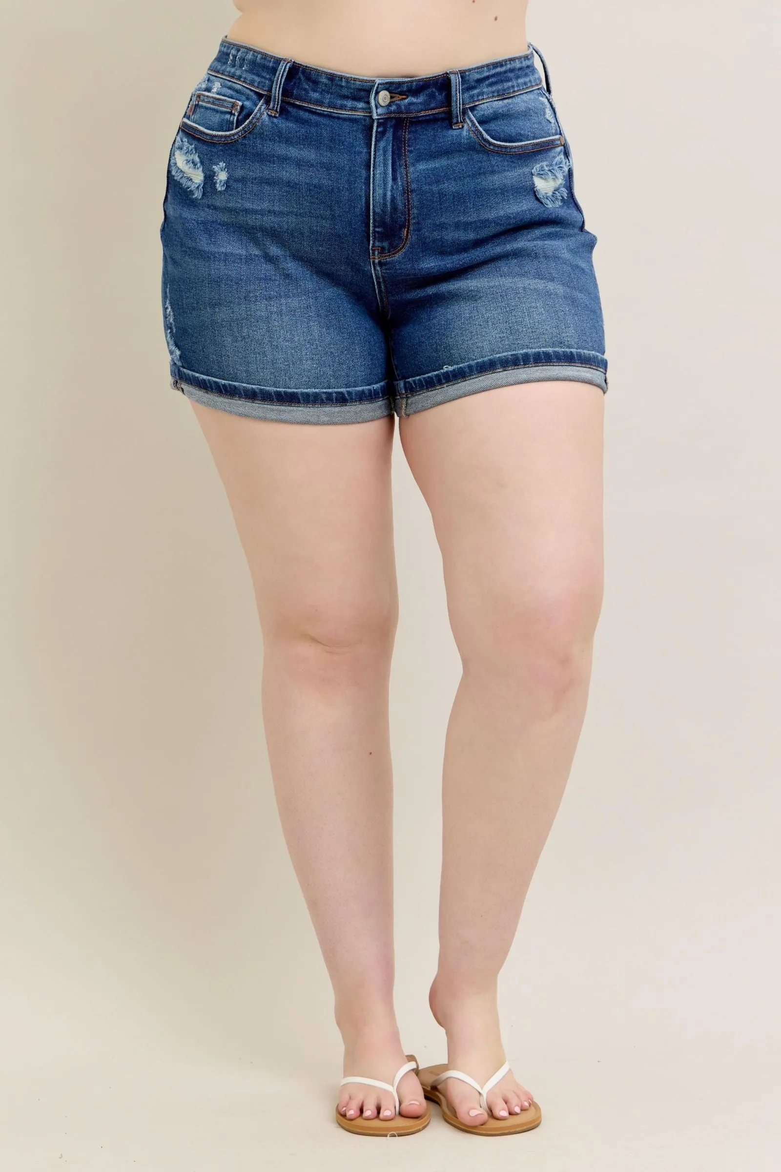 Judy Blue Cell Phone Pocket Mid Rise Dad Shorts