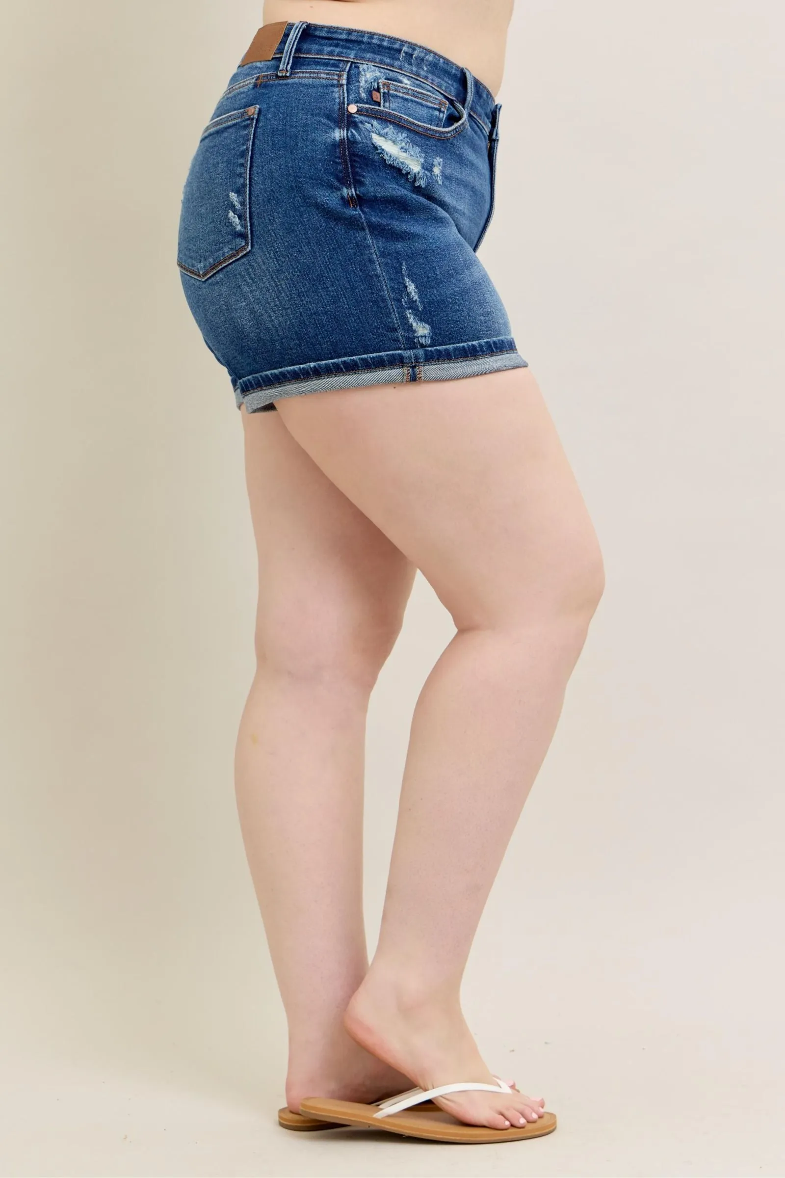 Judy Blue Cell Phone Pocket Mid Rise Dad Shorts