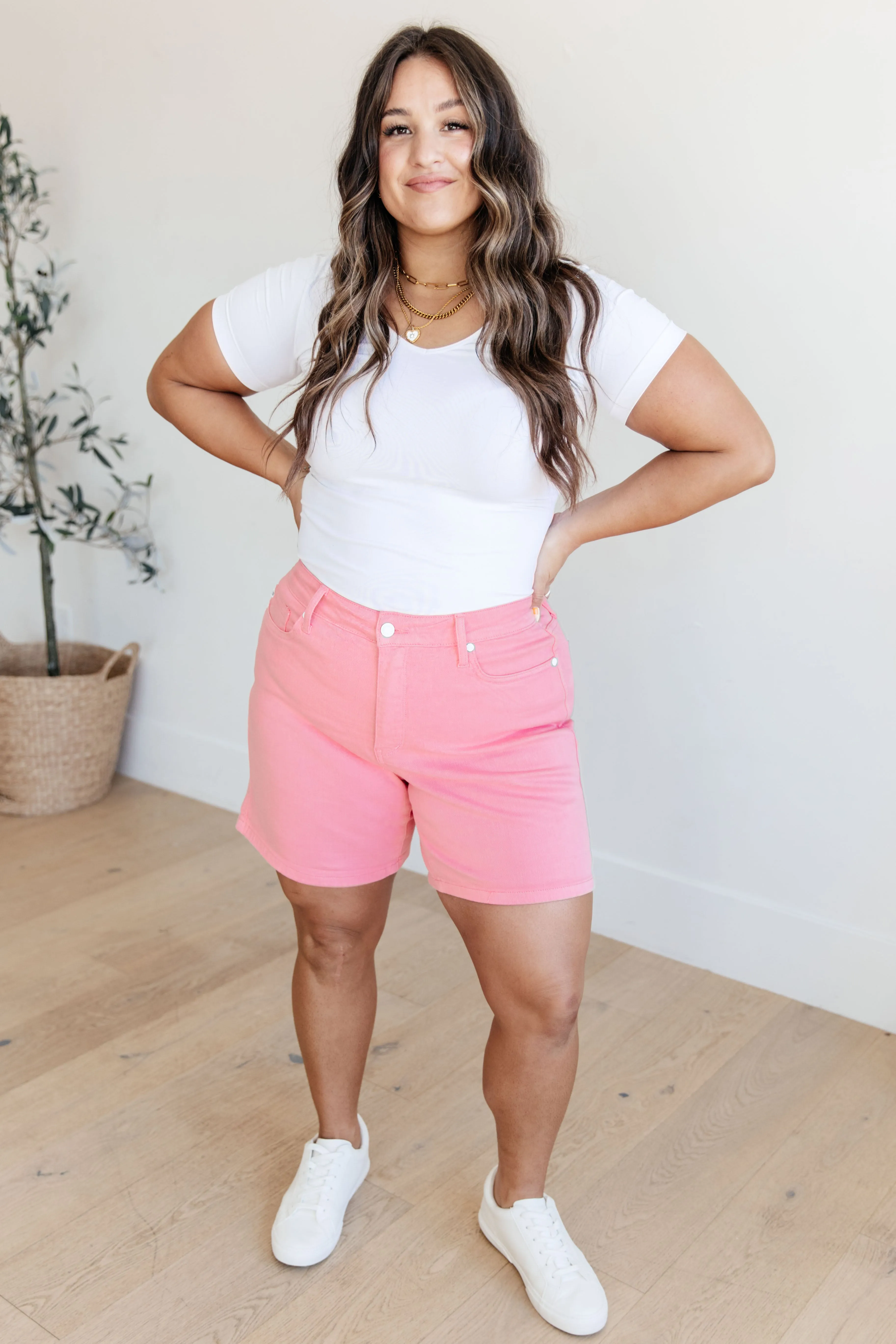 Judy Blue Pink Jenna High Rise Control Top Cuffed Shorts